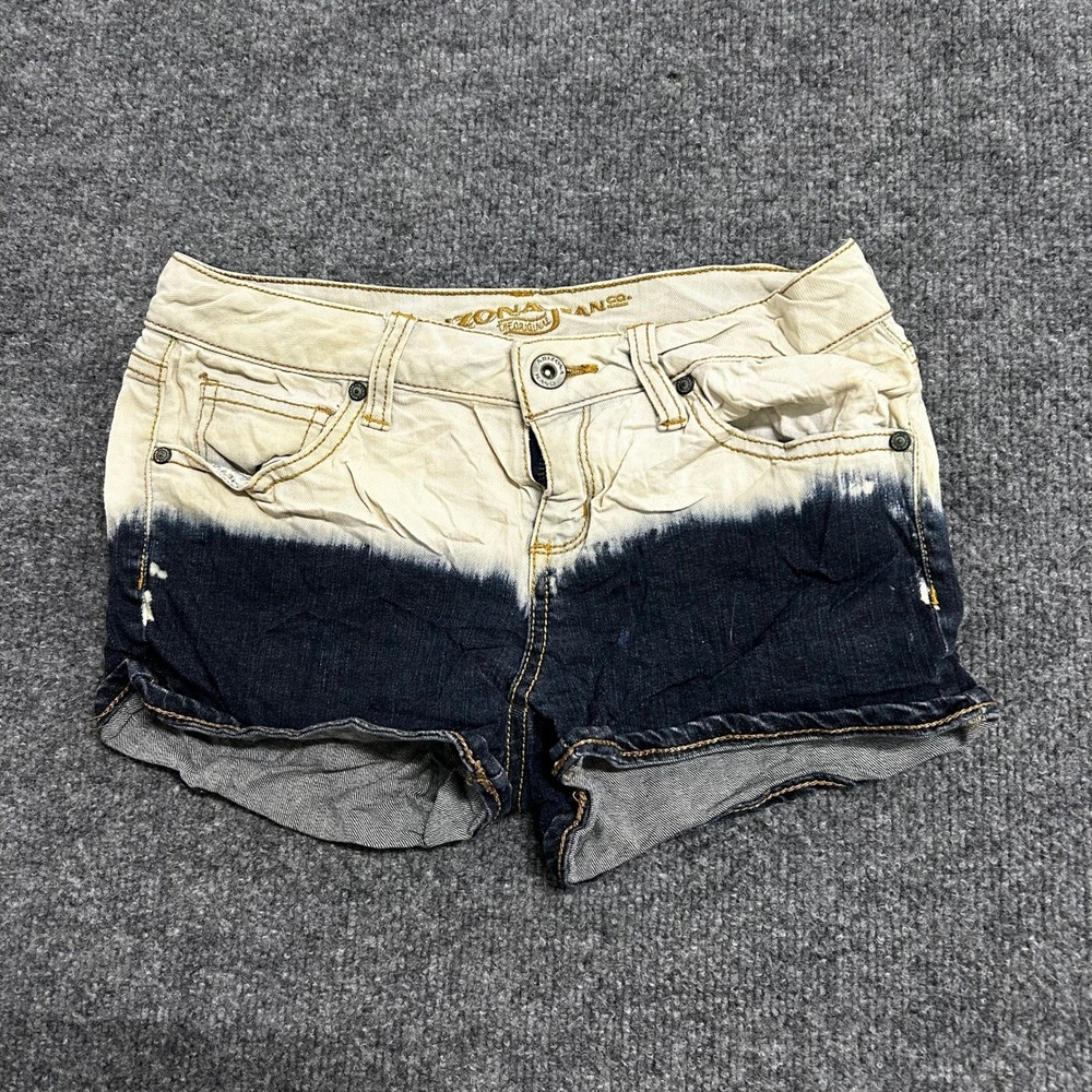 Arizona Jean Co Shorts Womens Size 0 Blue Cream Dip Dye Denim Low Rise Cut Off